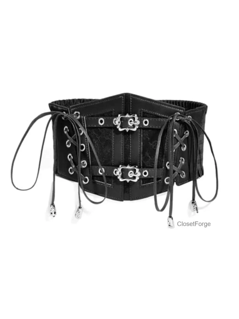 Vintage Faux Leather Corset Belt Lace-up Underbust Wide Elastic Waist Belt